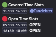 Covered und open time slots nach Übernahme