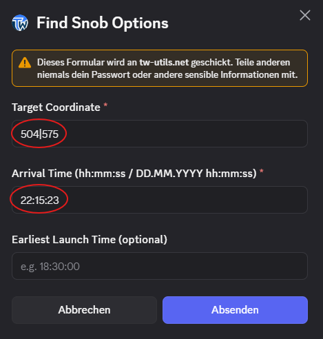 Vorausgefülltes Modal in der exportierten Suchanfrage