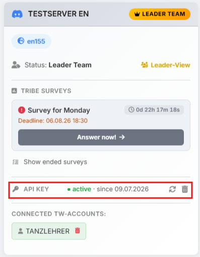 API-Key in der Account-Karte