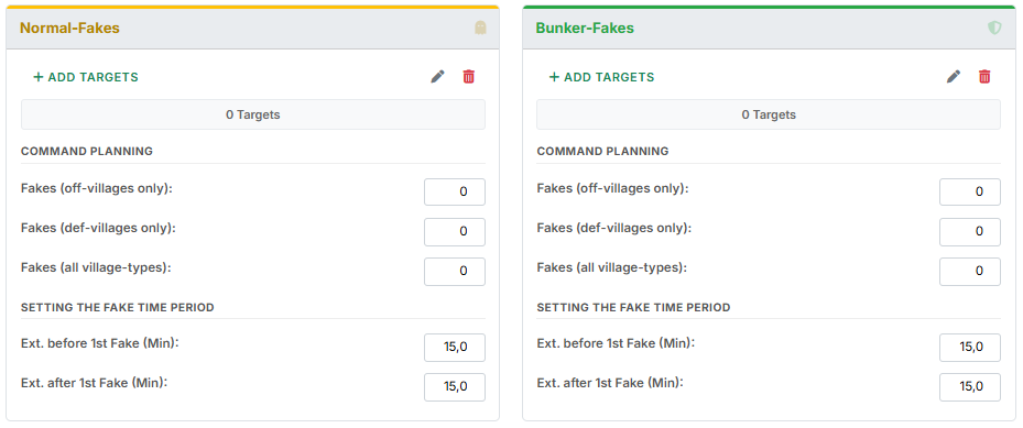 Befehlsplanung pro Kategorie (Normal-Fakes & Bunker-Fakes)